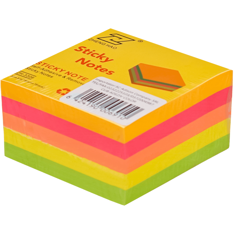 Notes adeziv 76x76 mm, post-it, cub multicolor, 500 file/set